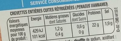 Crevettes entières - Nutrition facts - fr
