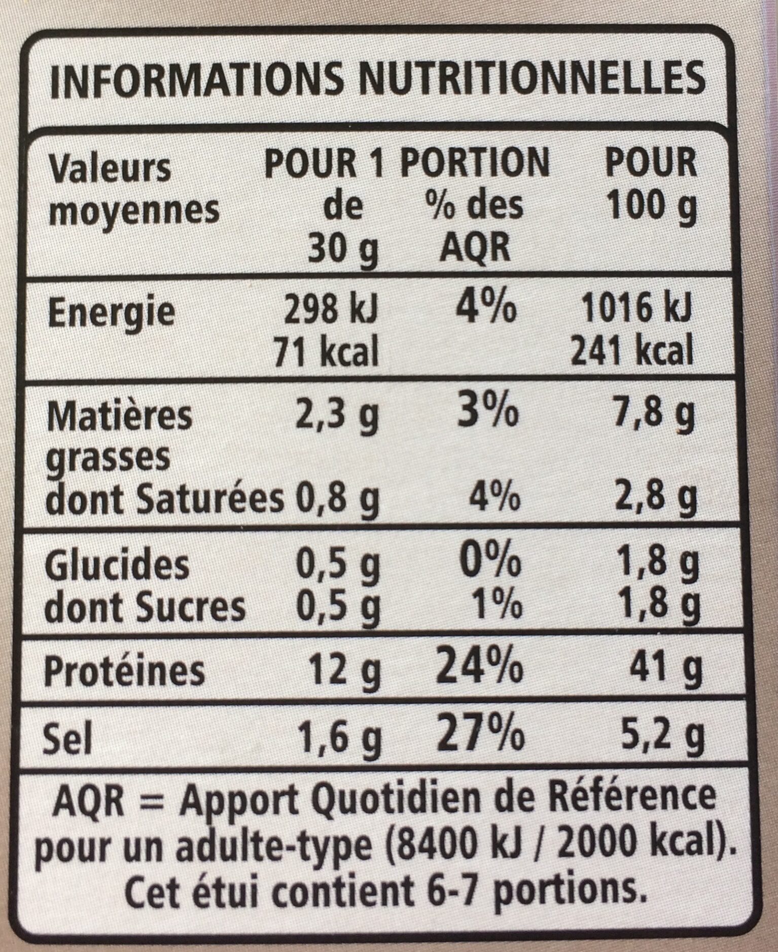 Le subtil viande 100% jambon - Nutrition facts - fr