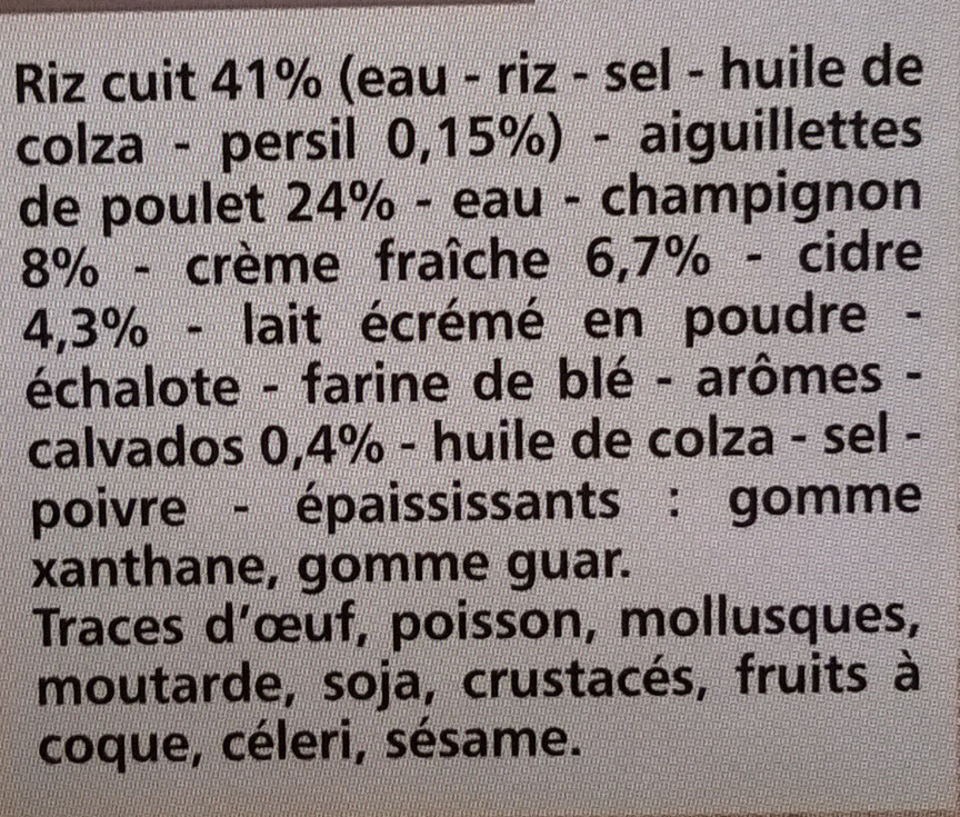 Aiguillettes de poulet, sauce normande et son riz - Ingredients - fr
