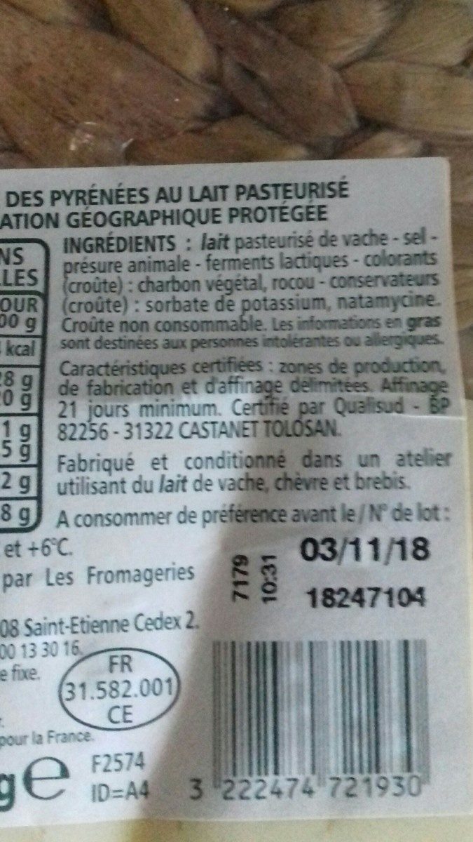 Tomme des Pyrénées IGP - Ingredients - fr