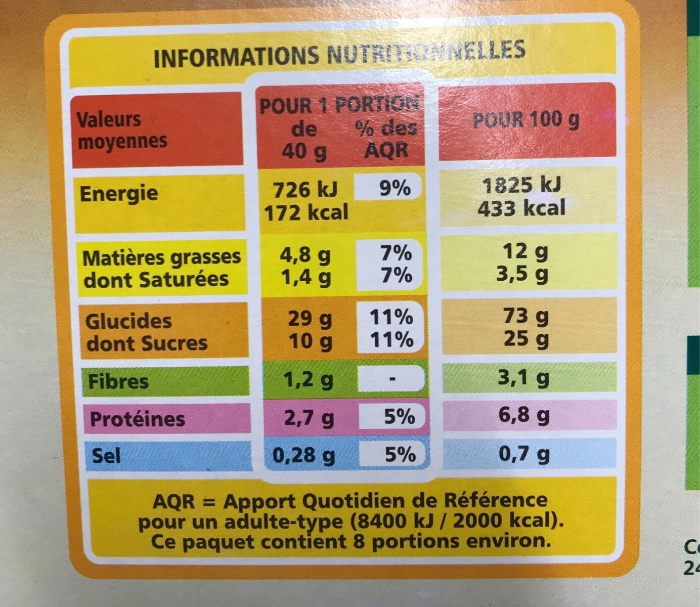 Céréales fourrées chocolat noisettes 325g BIO - حقائق غذائية - fr