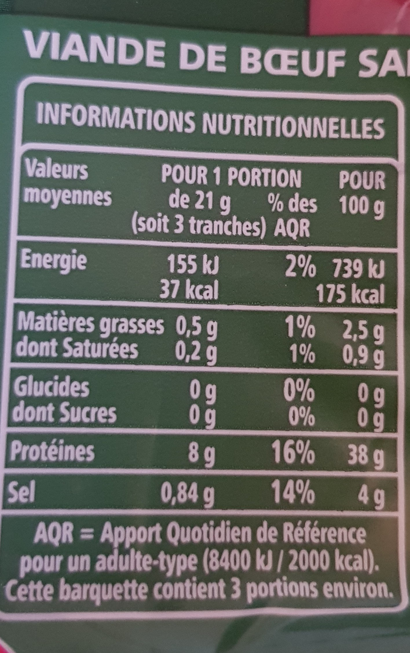 Viande de boeuf séchée dans les Alpes 10 tranches - Nutrition facts - fr