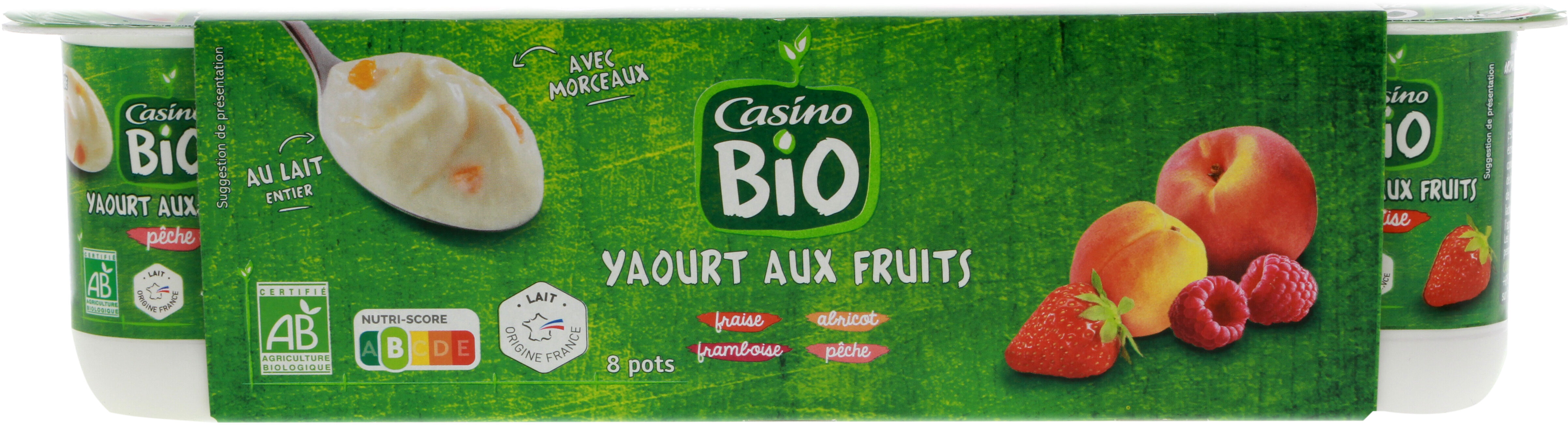 Yaourt aux fruits Abricot, Fraise, Framboise, Pêche BIO - Producto - fr
