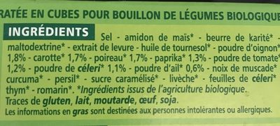 Bouillon cube de légumes BIO - Ingredientes - fr
