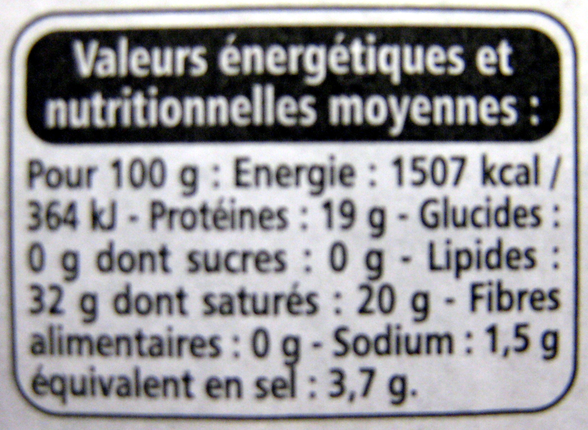 Roquefort - Tableau nutritionnel