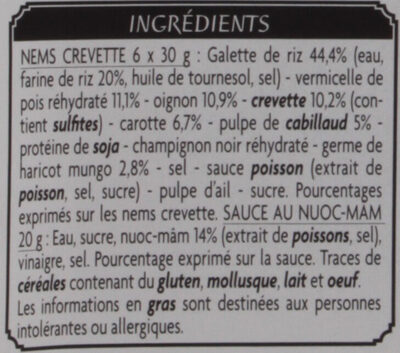 6 Mini nems crevette avec sauce au nuocmâm - Ingredientes - fr