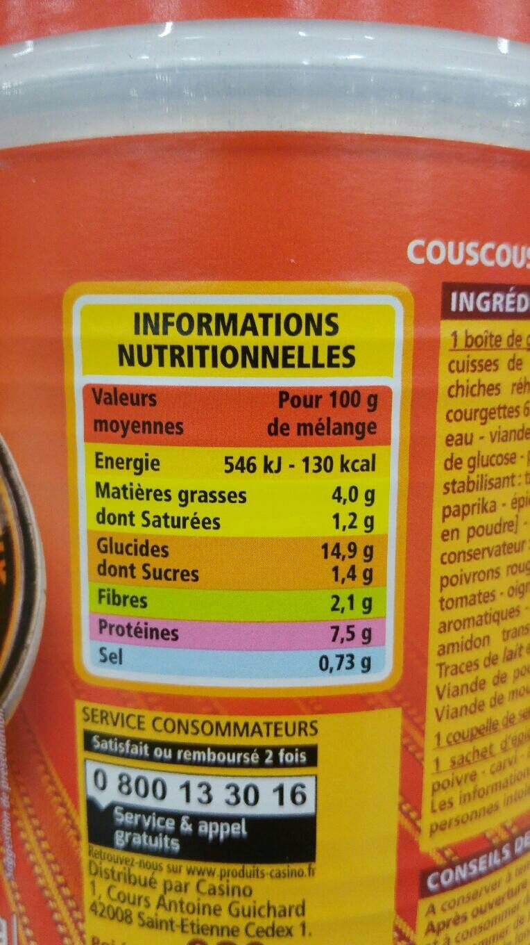 Couscous Royal poulet merguez - Tableau nutritionnel