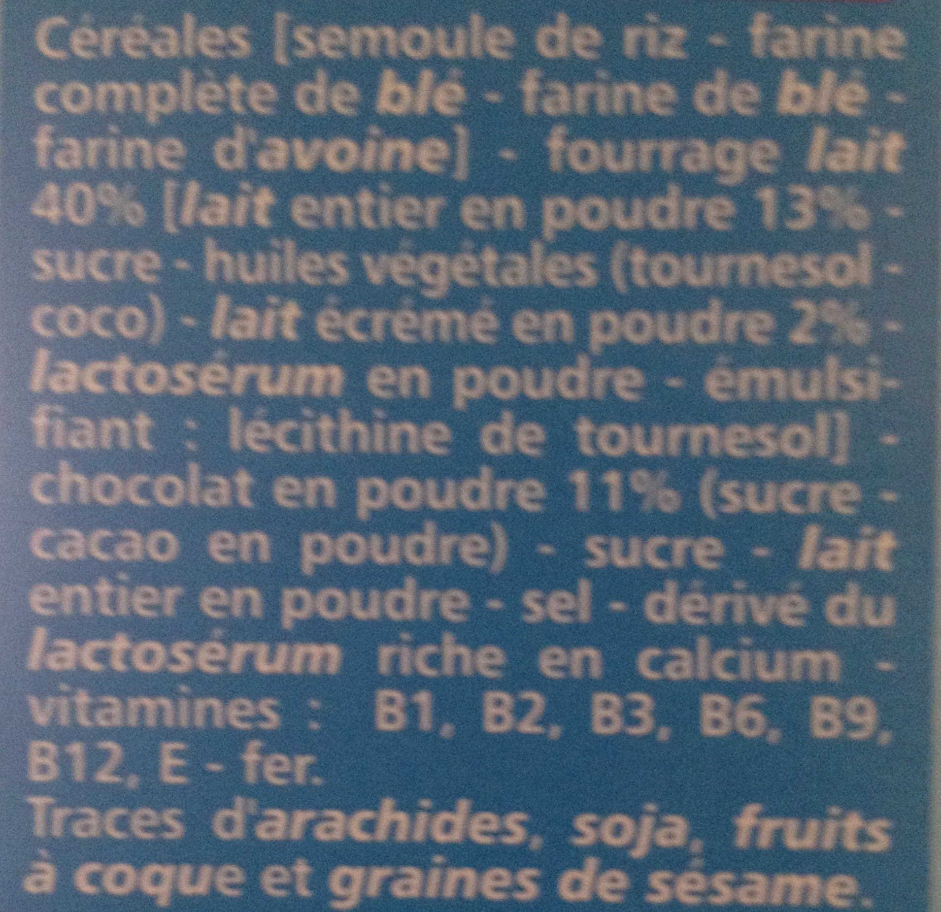 Fourrés choc' cœur lait 7 vitamines et fer - المكونات - fr