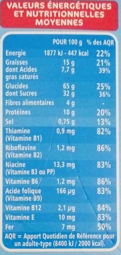 Fourrés choc' cœur lait 7 vitamines et fer - حقائق غذائية - fr