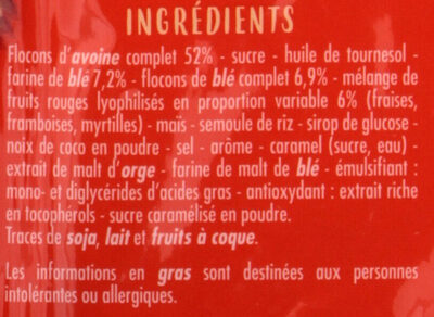 Muesli croustillant avec 6% de fruits rouges - المكونات