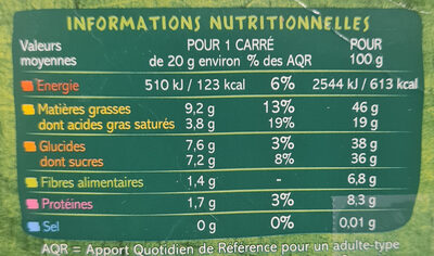 Chocolat noir noisettes entières - Valori nutrizionali - fr
