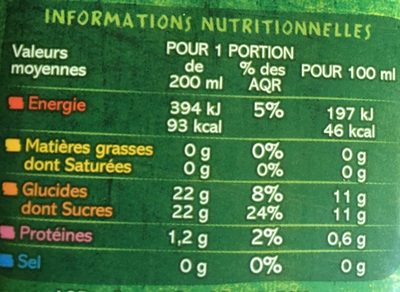 Pur jus pomme mangue bio - Informació nutricional - fr