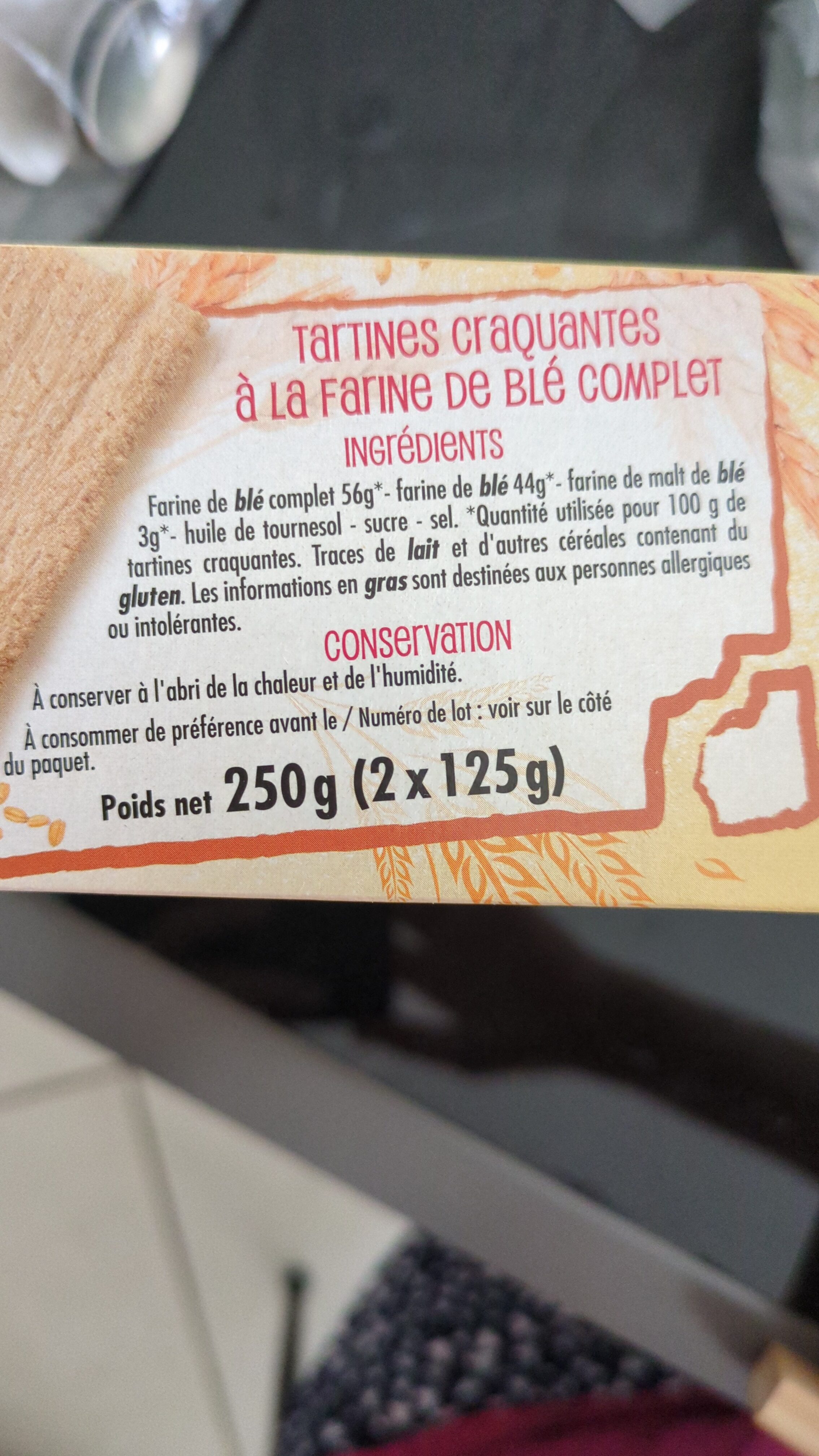 Tartines craquantes au blé complet - Ingredients - fr