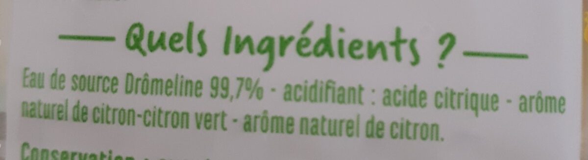 Eau aromatisée saveur citron citron vert - Ingredientes - fr