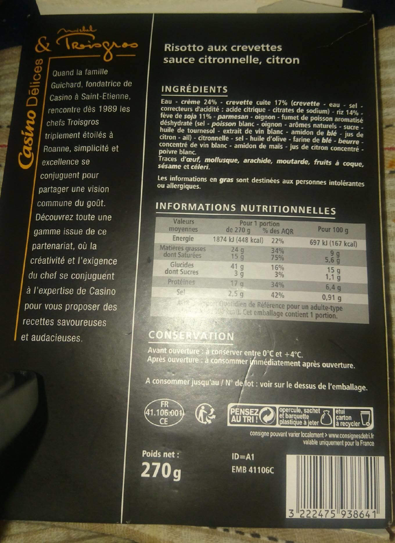 Risotto aux crevettes sauce citronnelle  citron - Nutrition facts - fr