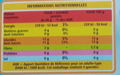 Pocket - Spécialité de fruits sans sucres ajoutés gourde pomme - Información nutricional - fr