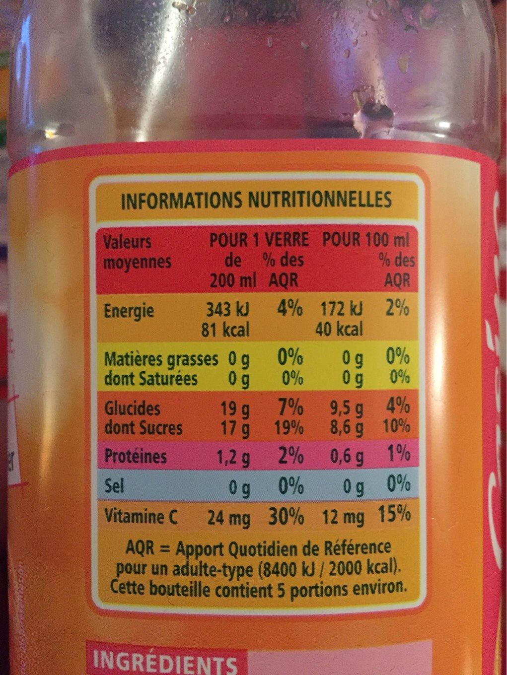 Pur jus 3 Agrumes naturellement source de vitamine C - Nutrition facts - fr