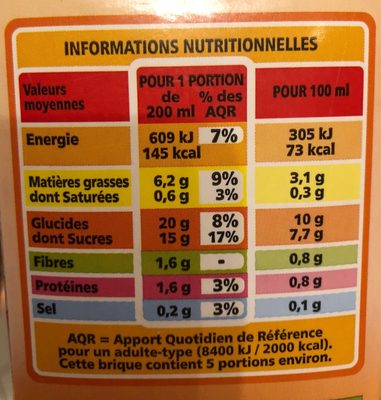 Boisson Riz Noisette Sans sucres ajoutés - Tableau nutritionnel