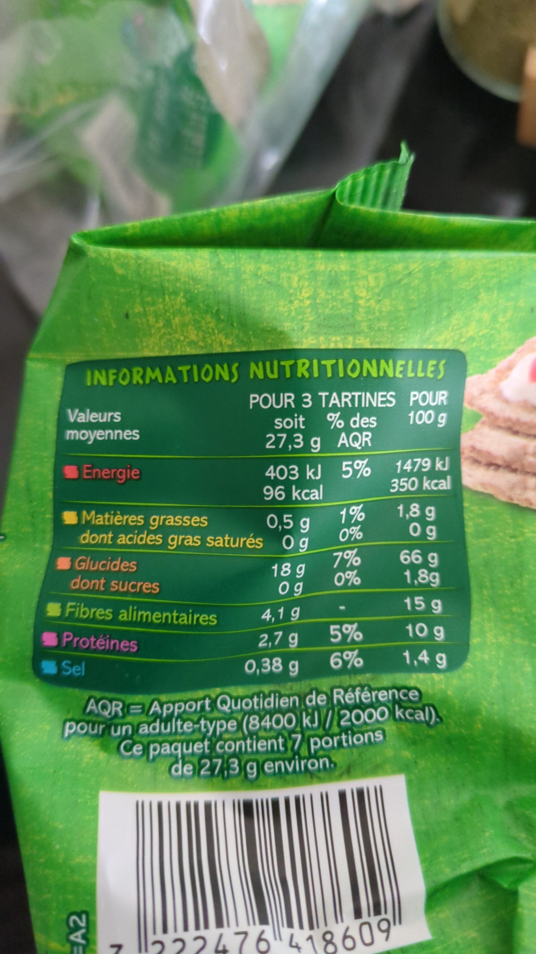 Tartines croustillantes au seigle - Nutrition facts - fr