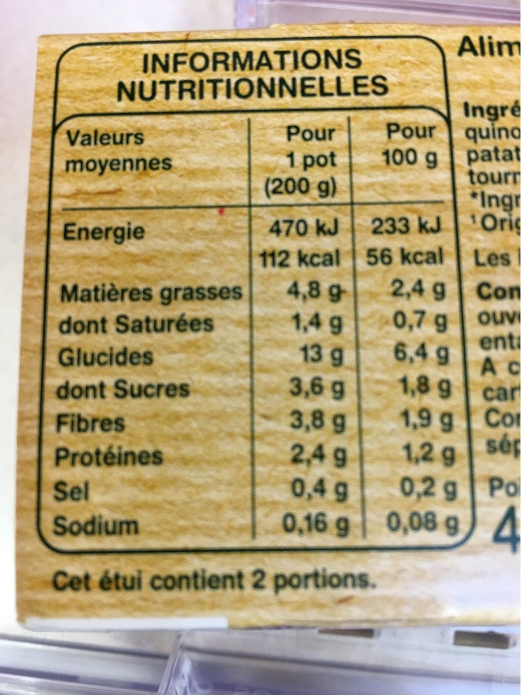 Légumes, quinoa Bio avec morceaux - Dès 8 mois BIO - Información nutricional - fr