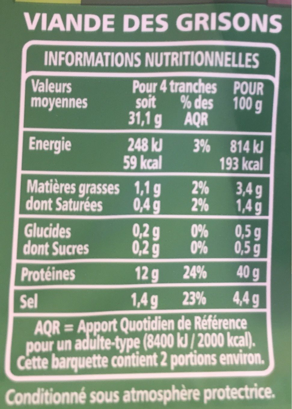 Viande des Grisons 9 tranches - Nutrition facts - fr
