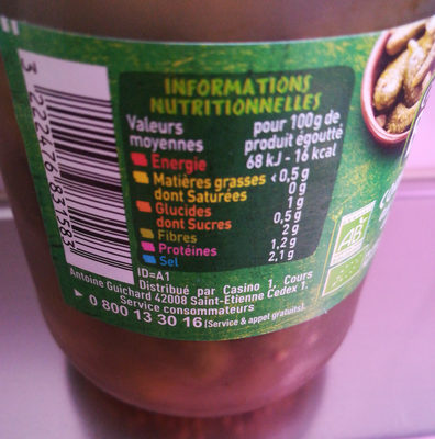 Cornichons au vinaigre de cidre bio - Nutrition facts - fr