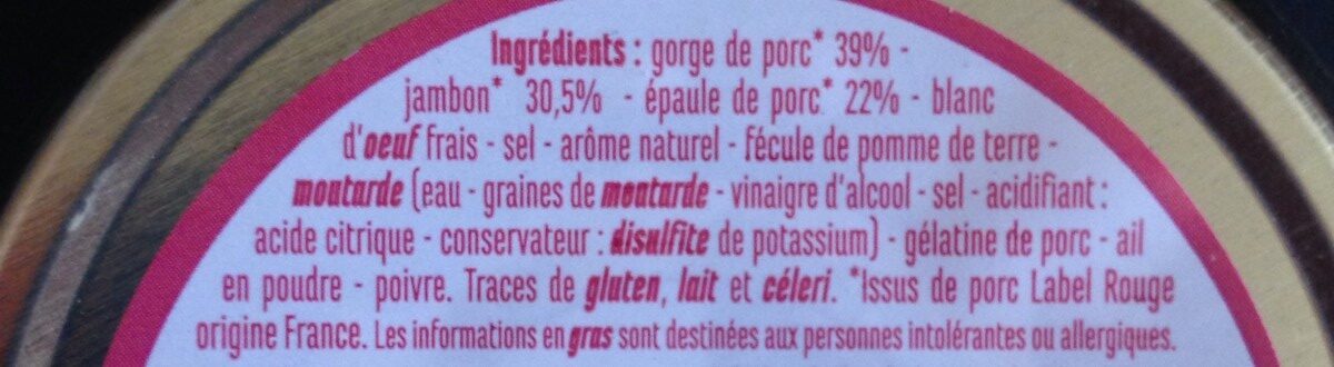 Terrine de jambon Label Rouge - Ingredients - fr