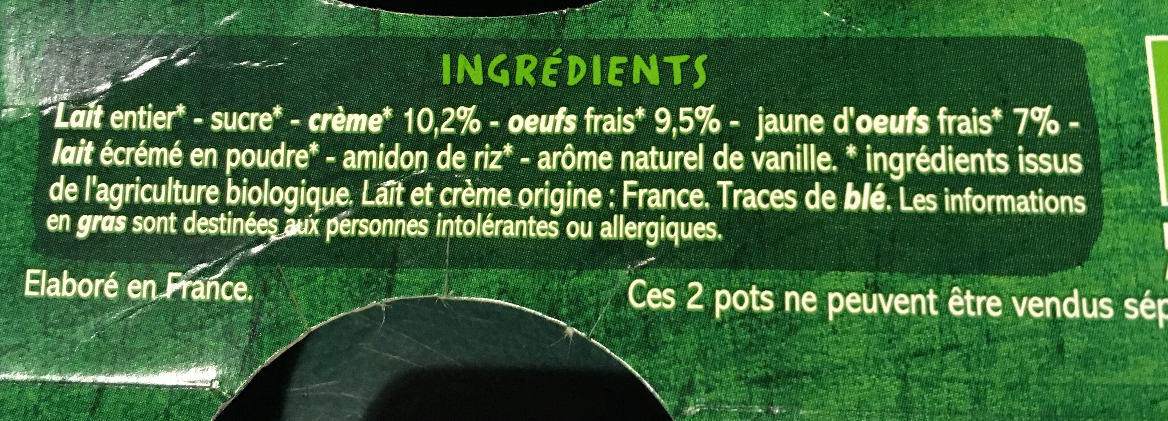 Petits pots de crème à la vanille Bourbon BIO - Ingredientes - fr