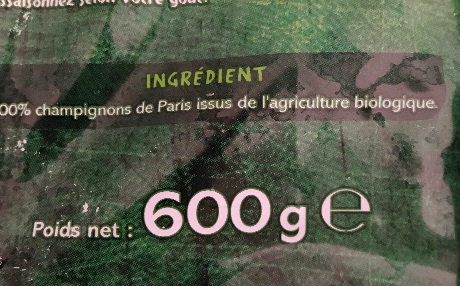 Champignons de Paris émincés bio - Ingrédients