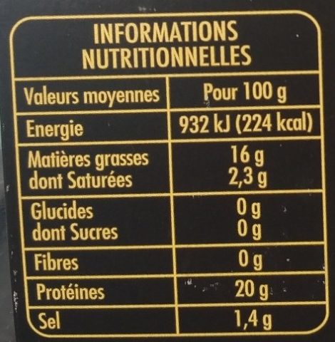 Saumon flambé nature - Tableau nutritionnel