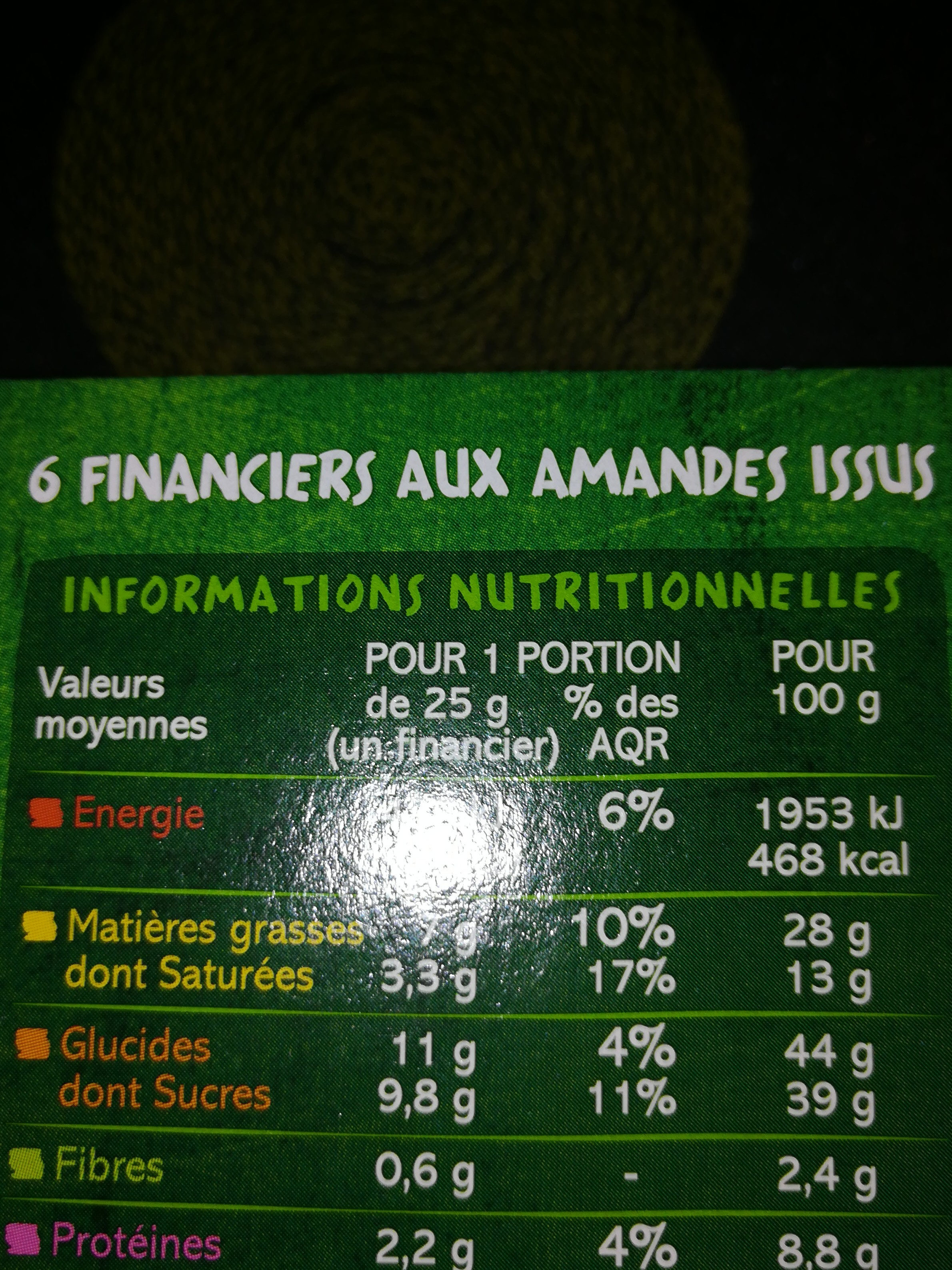 Financiers aux amandes bio - Nutrition facts - fr