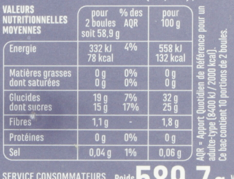 Sorbet cassis avec morceaux de cassis - Nutrition facts - fr