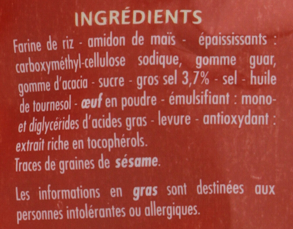 Mini Sticks sans gluten - Ingredients - fr