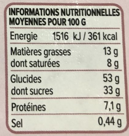 Cake Marbré - Nutrition facts - fr