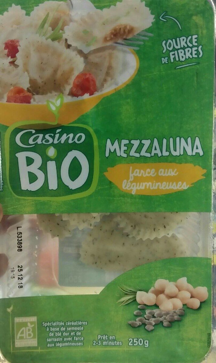 Mezzaluna farce aux légumineuses BIO - Spécialités céréalières à base de semoule de blé dur et de sarrasin avec farce aux légumineuses - Prodotto - fr