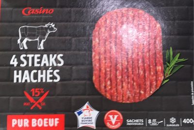 4 Steaks hachés pur boeuf surgelés 15% MG - Product - fr