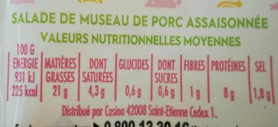 Salade de museau - Nutrition facts - fr