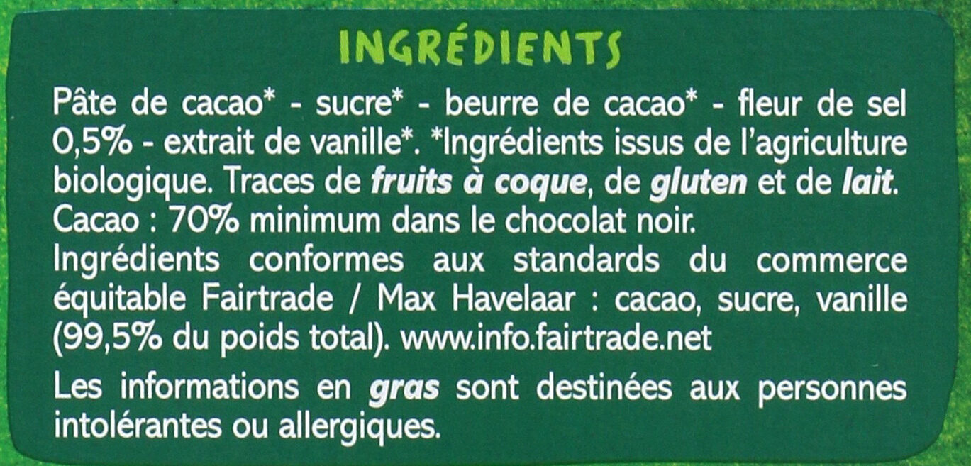 Chocolat noir à la fleur de sel bio Fair trade - Ingredients - fr