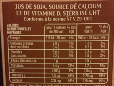 Boisson au soja - Nutrition facts - fr