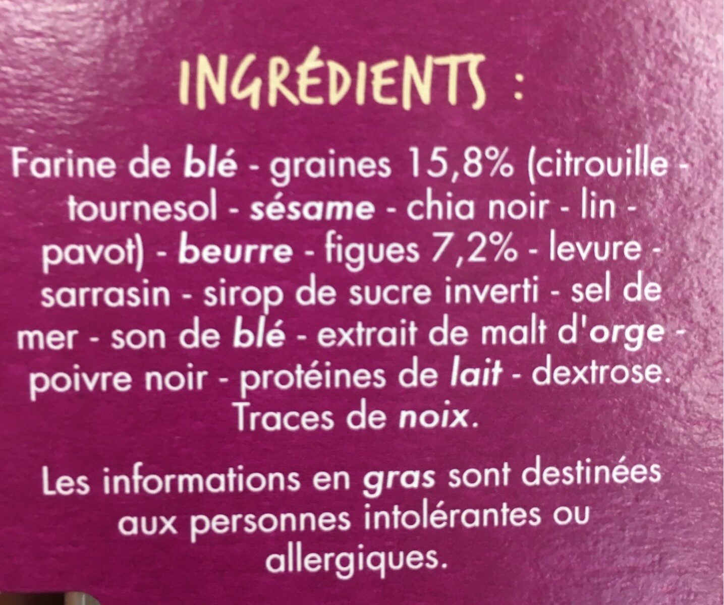 Craquines Figues et Graines - Ingrédients