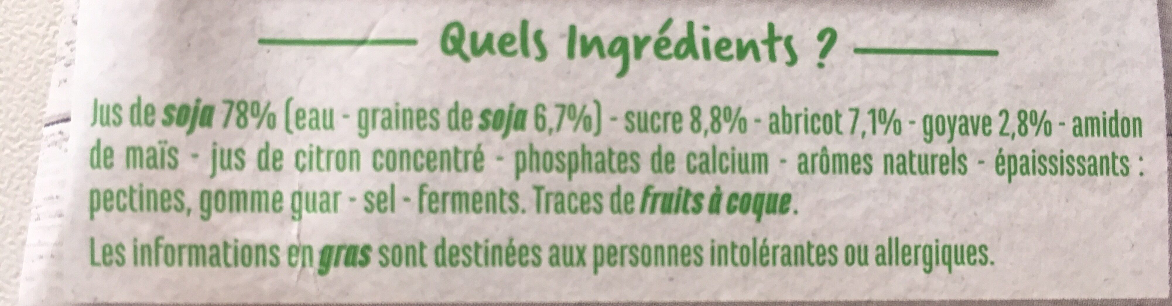 Spécialité au soja à l'abricot et à la goyave - Ingredientes - fr