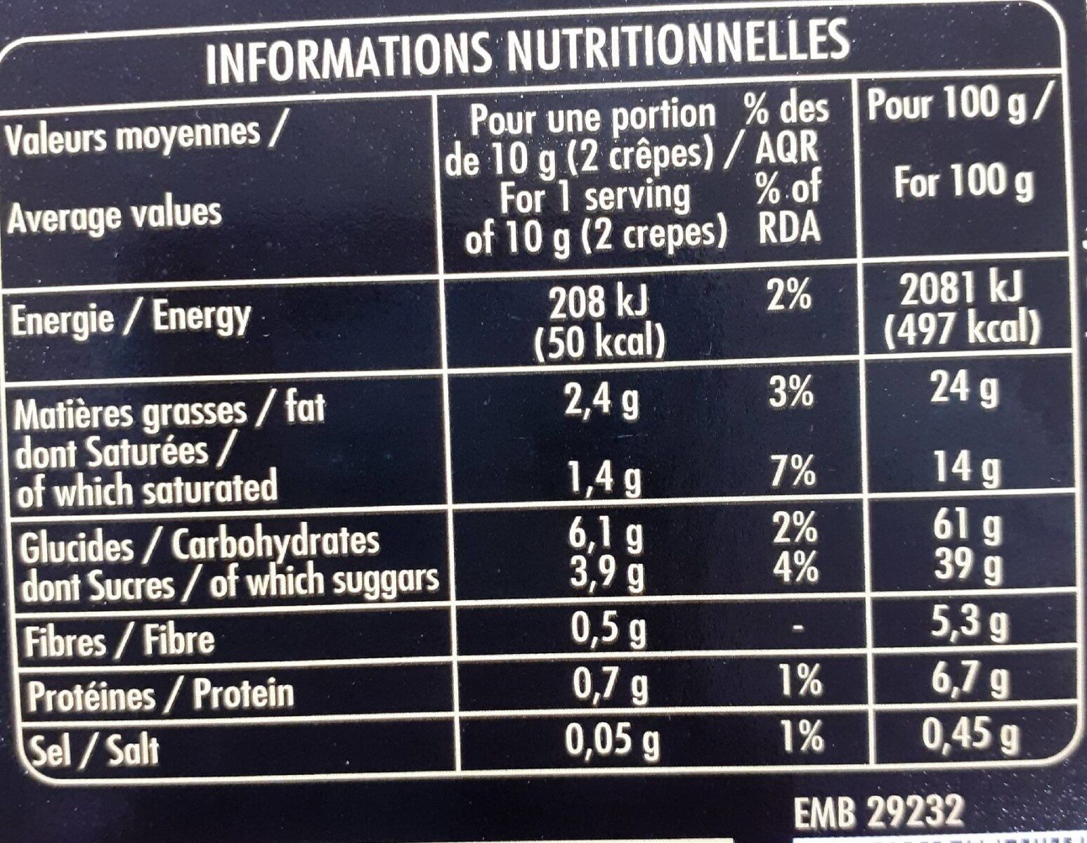 Les célèbres Crêpes dentelle au chocolat noir UTZ - Nutrition facts - fr