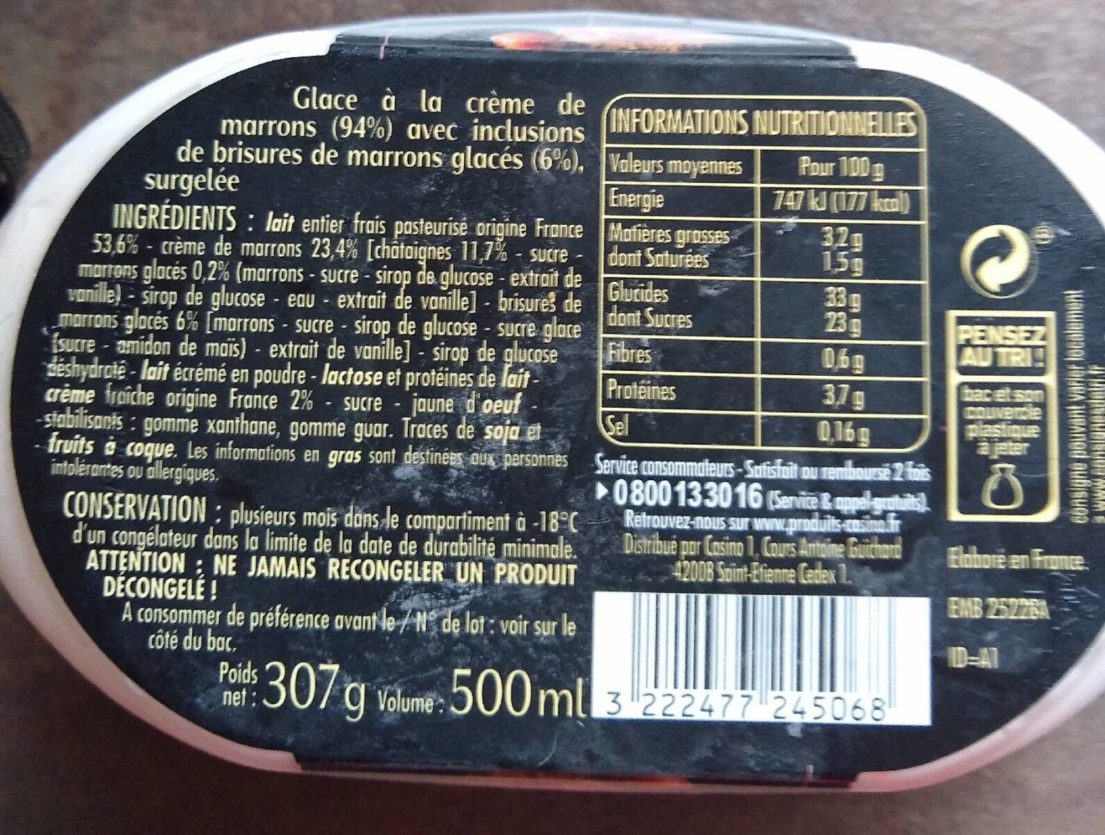 La Fabuleuse Glace Crème de marrons - Nutrition facts - fr