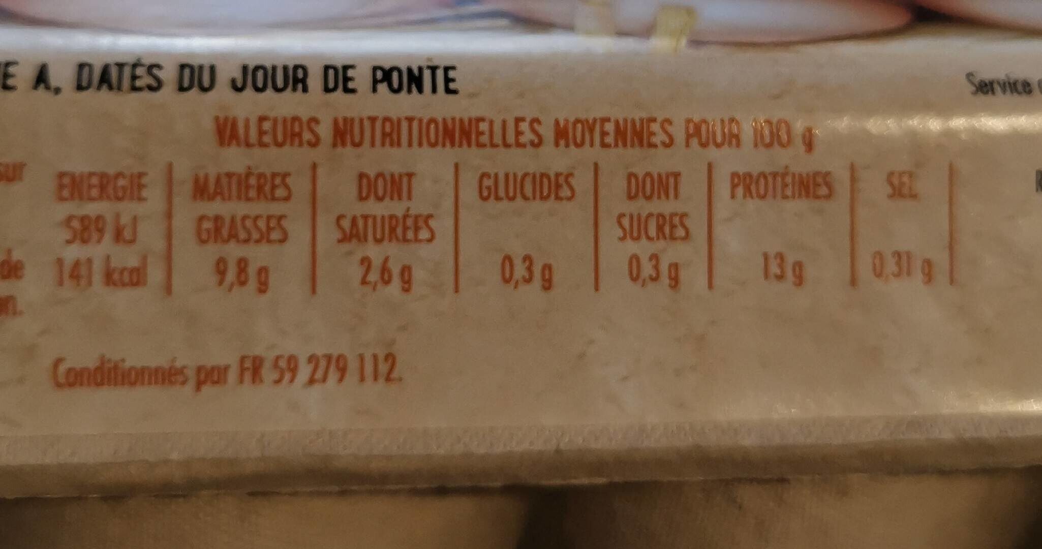 12 oeufs frais MOYEN DATÉS DU JOUR DE PONTE - Nutrition facts - fr