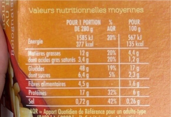 boulettes au bœuf bolognaise et torsade - حقائق غذائية - fr