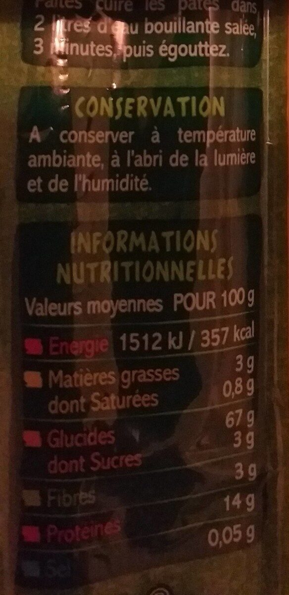 Spaghetti cuisson rapide - Nutrition facts - fr