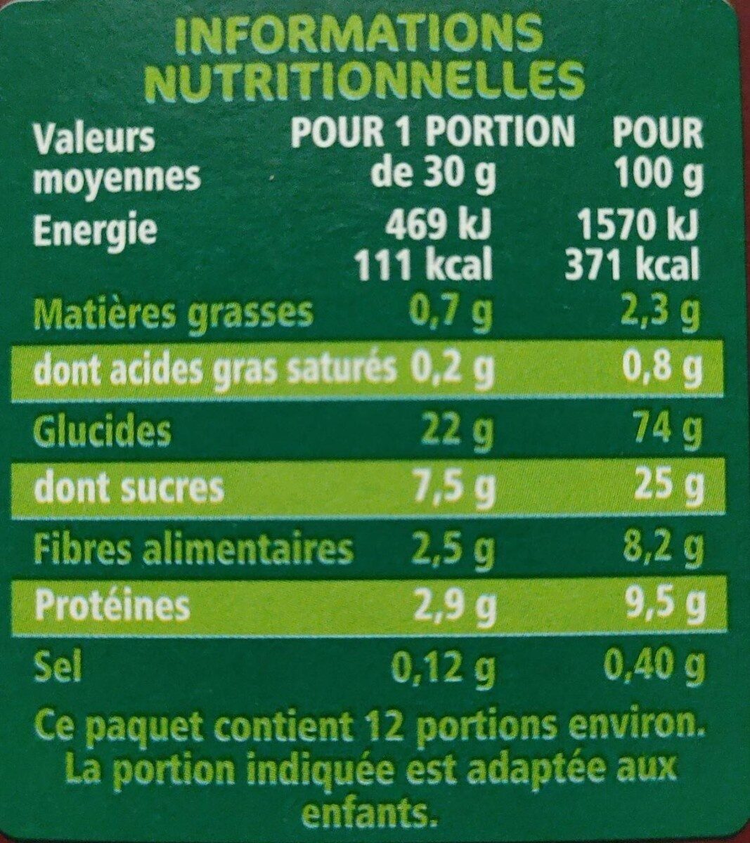 Boules chocolat 375g Bio - Tableau nutritionnel