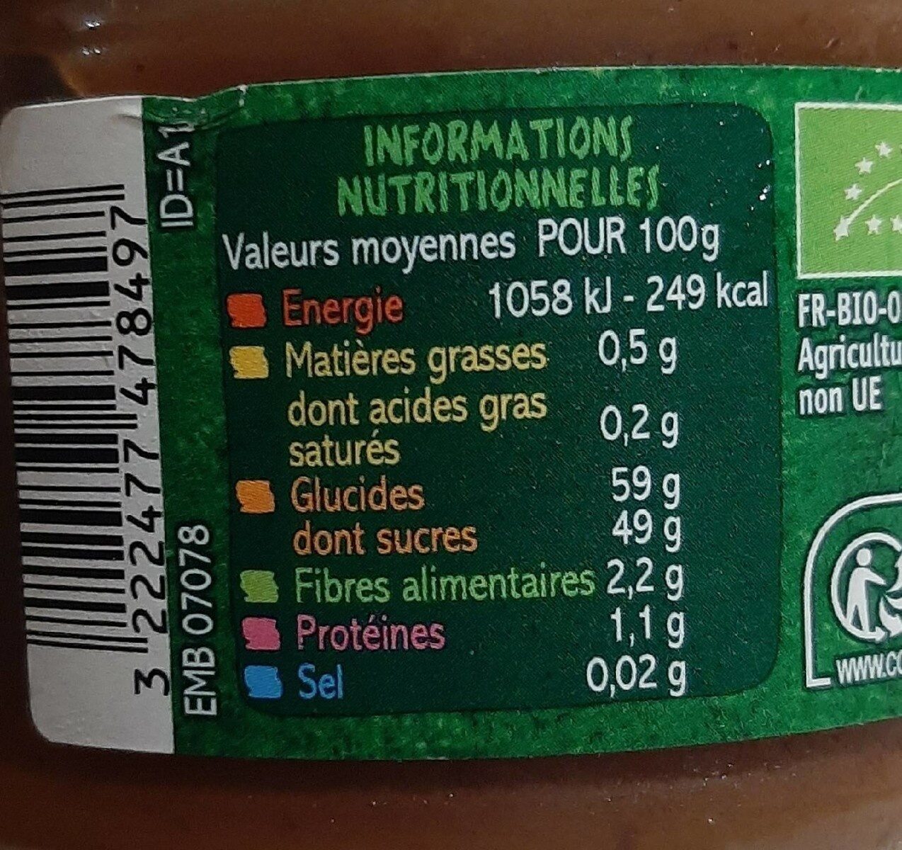 Crème de marrons à la vanille BIO - Nutrition facts - fr