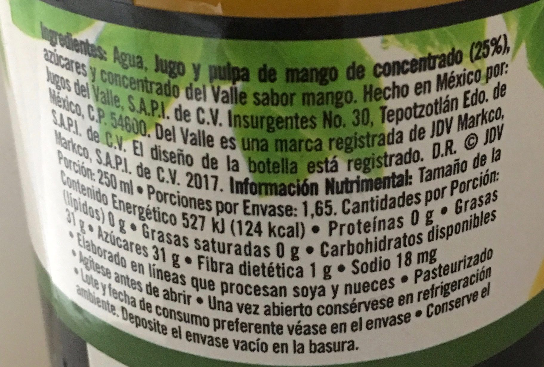 Del Valle Nectar de Mango - Nährwertangaben - es