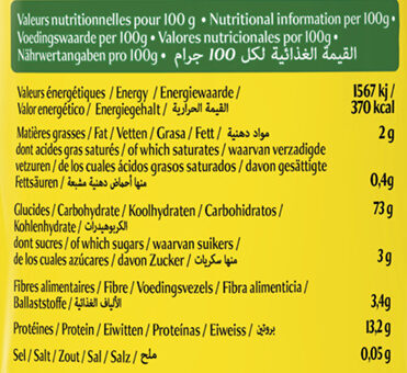 Zakia couscous moyen qualite superieur 1kg - Nutrition facts - fr